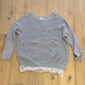 Pins & Needles Heather Gray Sweater with Lace Trim